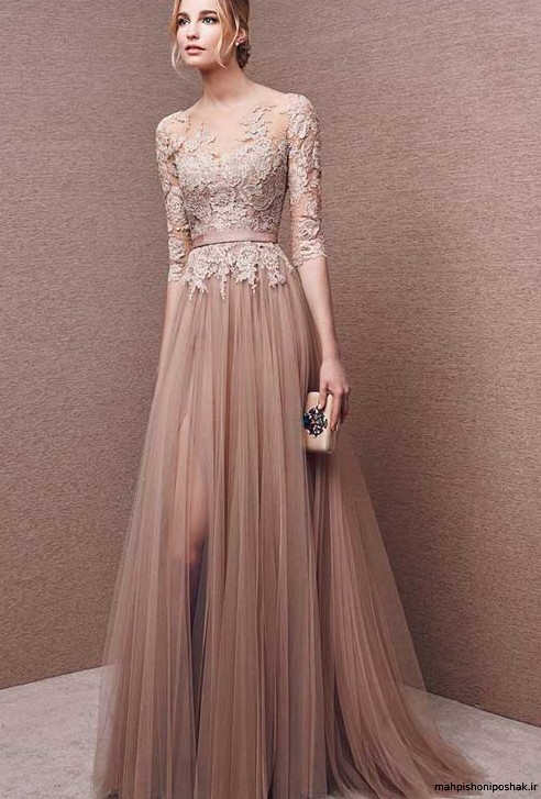 مدل لباس مجلسی حریر استین دار