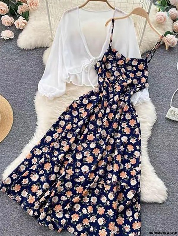 مدل لباس دو رنگ ساده و گلدار
